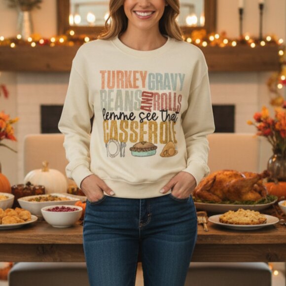 Fun Graphic Sweatshirt with Thanksgiving Print - Picture 1 of 6